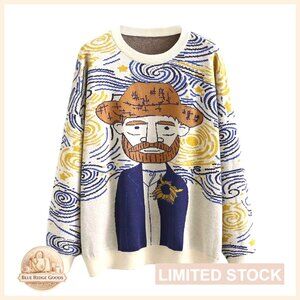 Long Sleeve Crew Neck Sweatshirt Pullover Van Gogh Cartoon Sweater